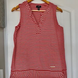 Jones New York Red White Split Neck Tank Top Size M